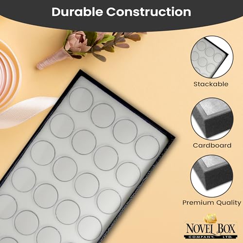 Novel Box Jewelry Display Tray Black Wood 8.25 x 14.75 x 1 Large Jewelry Tray with 24 Gem Jars Insert | Rectangular Display Trays for Collectibles | Rock Collection Tray | Gem Display Tray - color: 24-Gem Jars White Foam Liner, size: Wood Tray: 8.25 x 14.