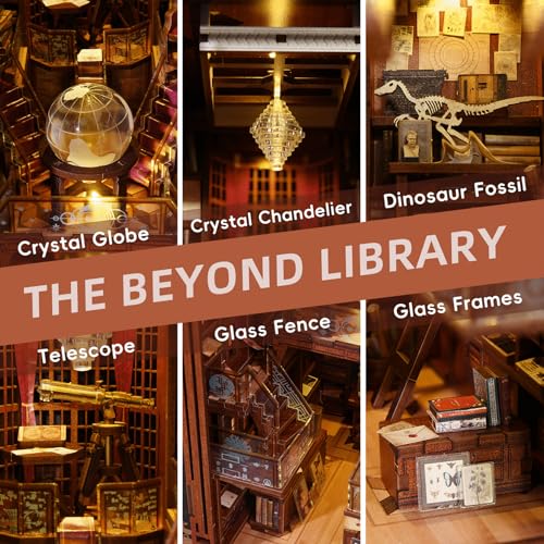 MiniCity Book Nook Kit, DIY Miniature Dollhouse Booknook Kit, 3D Wooden Puzzle Bookend Bookshelf Insert Decor with LED Light for Teens and Adults (Beyond Library) - style: Beyond Library
