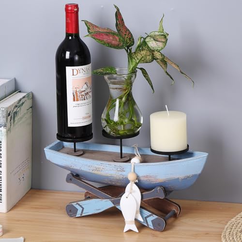 Nautical Candle Holder for Beach House Table & Lake House - Ocean Themed Farmhouse Boat Candlestick Holders, Marine Beach Style Handmade Coastal Accent, Housewarming Gifts