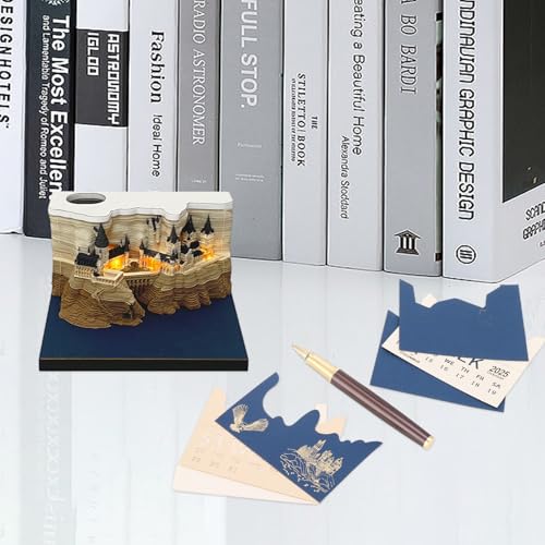 3D Calendar 2026 3D Memo Pad Hand Torn Construction Paper Sculpture Artwork,Exquisite Creative Non-Stick Sticky Note DIY Post Notes, Cards for Office Home Gifts Ornaments