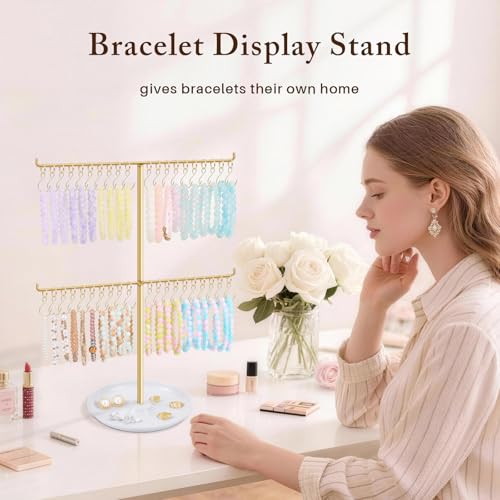 OAOLEER Bracelet Holder Display, Gold Jewelry Holder with 40 Movable Hooks Bracelet Stand Organizer, Jewelry Display Stand for Necklaces Bangles (2 Tier) - size: 2 Tier