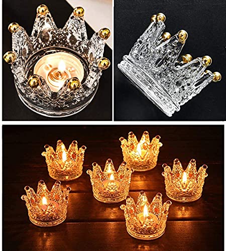 Vixdonos Votive Candle Holders Set of 6 Crown Glass Tealight Candle Holder for Wedding, Party and Home Decor (Gold Tips) - color: Gold Tips, size: 6PCS