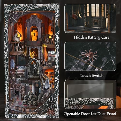MiniCity Magic Booknook Building Set with LED Light, Mini Bookend Building Kit for Bookshelf & Home Decor, DIY Miniature Book Nook Building Model for Kids Adults Teens (Haunting Relics) - style: Haunting Relics