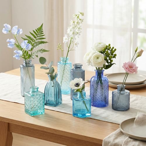 15 Pcs Colored Bud Vase Set,Glass Vases for Flower Centerpieces Wedding & Party Decor,Home Table Decorations,Bud Vases in Bulk for Housewarming (15, Blue) - color: Blue