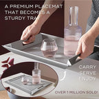 FREEFORM PLACEsMAT 2-in-1 Faux Leather Placemat & Serving Tray | Reversible Design, Lays Flat & Easy to Clean | Ottoman Food Tray, Perfect Housewarming Gift, 18” x 14” (Black & Mocha, Single)