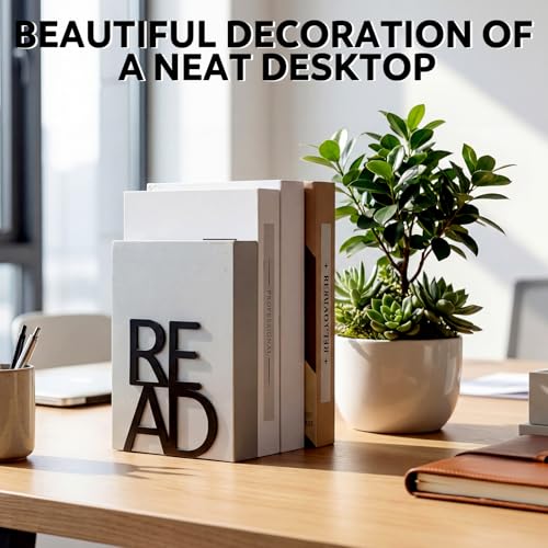 Chunful 2 Pcs Metal Bookends Back to School Read Bookends Decorative Black Hollow Letter Book Holders Heavy Duty Non Slip Bookend for Bookshelf Heavy Books Home Office School Library Study Room Decor - color: Read