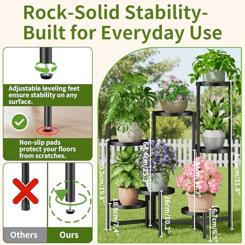 7 Tiered Metal Corner Plant Stand Indoor Outdoor, Tall Large Folding Rack with Rust Proof 7.9 Inch Wide Tray, Heavy Duty Flower Shelf for Multiple Plants for Patio - BlackDisk - color: BlackDisk, size: 7-Tiers