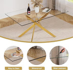 51'' Modern Glass Dining Table for 4, Rectangular Tempered Table Top Gold Base with 4 Luxury White Gold Boucle Dining Chairs, 5 Piece Dining Room Table Set, Easy Assemble - color: Golden+white Gold Chairs, size: 51'' + 4 Chairs
