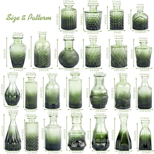 TBWIND Glass Bud Vase Set of 24, Small Green Flower Vases for Centerpieces in Bulk, Mini Vintage Vase for Wedding Decor, and Home Table Décor - color: 24pcs-green