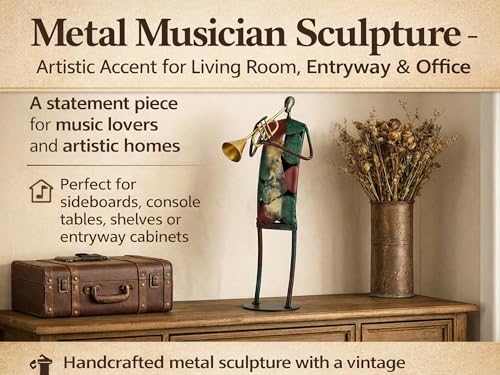 Modern Metal Musician Sculpture, Handmade Colorful Music Player Figurine, Abstract Iron Art Statue for Home Decor, Office Desk, Bookshelf, Living Room Decorations, Gift for Music Lovers (Trumpe) - color: Trumpe