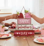 Yuntau 5 Pcs Happy Galentines Day Decorations Wooden Hearts Table Centerpiece Happy Galentines Day Party Table Sign for Valentines Tiered Tray Desk Mantle Shelf Decor - style: Hearts