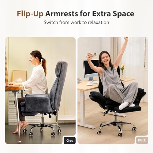 Big and Tall Office Chair, Flip Armrests for Pets & Cross Legged Sitting, Executive Ergonomic Computer Gaming Chair with Foot Rest, Crystal Velvet Wide Seat Reclining Desk Chair - color: Black