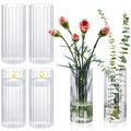 6 Pcs 8 Inch Tall Glass Ribbed Cylinder Vases Clear Floating Candle Flower Vase in Bulk, Hurricane Candle Holder for Wedding Housewarming Gift Table Centerpieces - color: Clear, size: 8 Inch