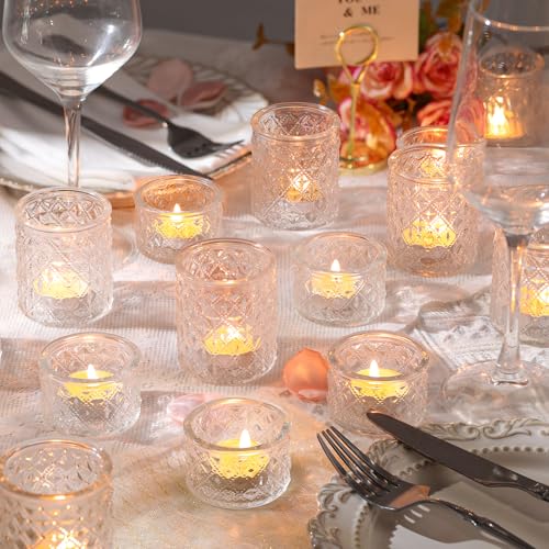 NITIME Assorted Votive Candle Holders Set of 24, Clear Glass Candle Holder in Bulk, Tea Light Holders for Wedding Table Decor, Party & Home Decoration, Fits Standard Votives & Tea Lights - color: Clear