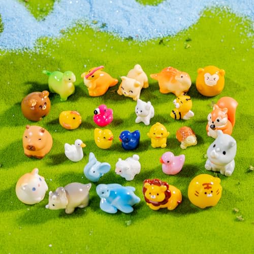 52pc Mini Resin Animal Figurines Set - Enchanted Fairy Garden & Desktop Decor, Eco-Friendly Collectible Gift | Vibrant Miniature Resin Animals for Moms, Women & Nature Lovers