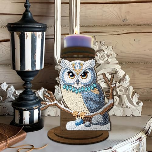 ARTopet DIY Diamond Art Painting Candlestick Holders Wooden Desk Candle Holder Ornament Double Sided Diamond Tabletop Ornaments for Home Decor-Owl - color: Owl