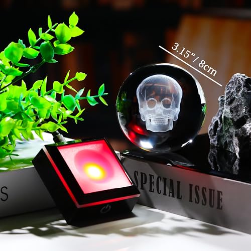 Qianwei 3D Crystal Skull Decor- 80MM Halloween Skull Light Witch Figurines Occult Medieval Goth Satanic Home Desk Glass Skull Decor Witchy Gifts Horror Statue - style: Skull