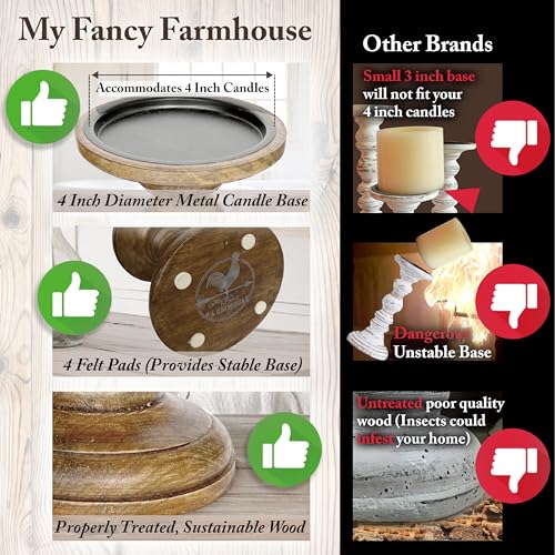My Fancy Farmhouse Large Wood Candle Holders (Set of 3) - Tall Rustic Pillar Candlestick Stands - Fits 4 inch & 3 inch Pillar Candles - Modern Farmhouse Decor (Walnut Brown) - color: Natural Walnut