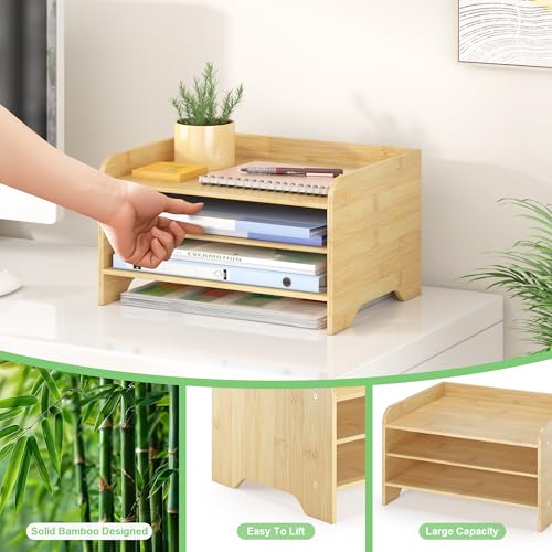 Bamboo Desk Organizer Mail Holder Countertop Letter Tray File Organizer for Desk Letter Sorter Paper File Storage for School Home Office Supplies - color: Nature, size: Small