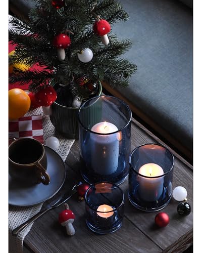 ARIAMOTION Blue Candle Holder for Pillar Tealights Modern Bubbles Glass Hurricane Cylinder Vases Table centerpieces Kitchen Island Dining Room Coffee Bar 8" 5" 3.5" Height Set 3 - color: Bubbles Blue