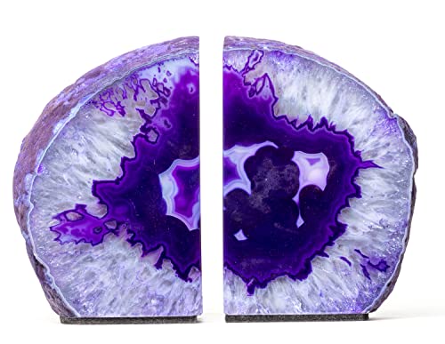 Agate Geode Bookends - Polished Crystal Stone Decorative Bookends for Home Décor (8-10 lb, Purple) - color: Purple, size: 8 - 10 lb