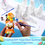 Arrowbash 6 Pcs Summer Ceramics to Paint Ready to Paint Your Own Gnome Statues 5.12 Beach Theme Paintable Figurines DIY Unpainted Ceramics Plaster Crafts Kit with Brush Palette - style: Summer