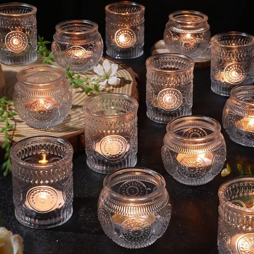 30 Pcs Assorted Clear Votive Candle Holders, Wedding Centerpieces Table Decorations, Glass Tea Lights Candle Holder for Party Decorations, Vintage Boho Candle Holders Bulk for Wedding Receptions - color: Clear