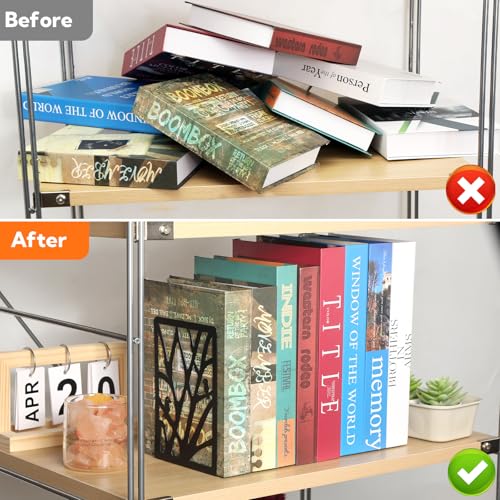 20 Pieces Book Ends for Shelves Heavy Duty Bookends Non-Skid Metal Book Holders Black Tree Design Modern Bookends for Shelves Office Home Decorative Book Stopper for Books CD(10 Pair)