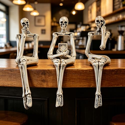 XINXUAN Halloween Decorations Skull Statue Home Decor - Modern Bookshelf & Desk Decor - 3 Piece Set (Retro - White) - color: Retro - White