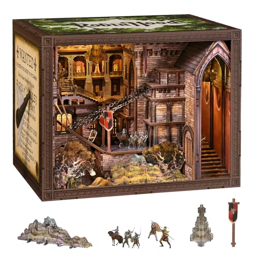 MiniCity DIY Book Nook Kit - The Castle's Escape 3D Miniature Wooden Scene with LED Lights, Dustcover & Tools for Shelf Decor (Robin Hood) - style: Robin Hood