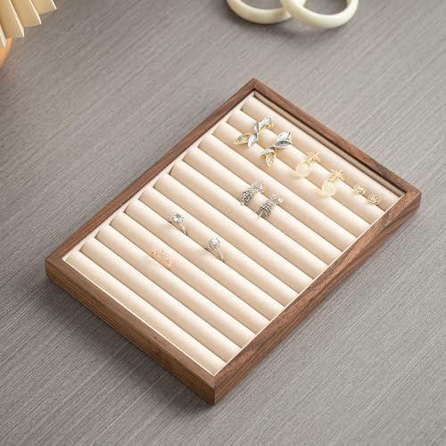 12-Line Black Walnut Wooden Jewelry Tray with Velvet Lining - Premium Ring & Earrings Storage Organizer for Drawers, Luxury Jewelry Display Tray, Elegant Jewelry Organizer for Women - color: 12 Line