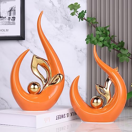 9.4" H Orange Gold Abstract Sculptures Home Decor, Ceramic Art Statue Cool Stuff to Put on Shelves&tv Stand Decor, Gold Accent Entertainment Center, for Fireplace Coffee Table Dining Table Decorate - color: Orange Gold, size: 9.4in/H