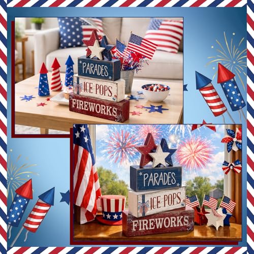 4 Pcs 4th of July Decorations Patriotic Tiered Tray Decor Memorial Day Tabletop Decoration Red White Blue Table Centerpieces Parades Star Decorative Trays for Tiered Tray Home Shelf 250th Anniversary - style: Parades Star