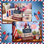 4 Pcs 4th of July Decorations Patriotic Tiered Tray Decor Memorial Day Tabletop Decoration Red White Blue Table Centerpieces Parades Star Decorative Trays for Tiered Tray Home Shelf 250th Anniversary - style: Parades Star