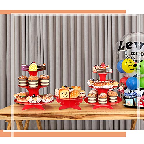 Zopeal 7 Pcs Dessert Table Display Set 3-Tier Cupcake Stand 1-Tier Cup Cake Display Tower Platters and Serving Trays Cardboard Cake Cookie Holders for Wedding Birthday Party Baby Shower(Red) - color: Red