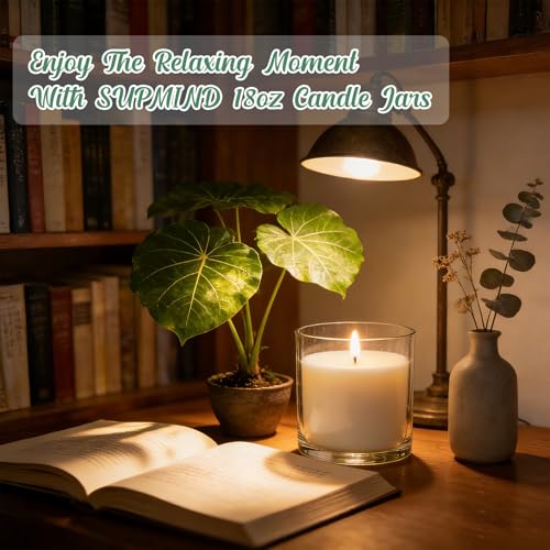 SUPMIND 6 Pack Glass Candle Jars-18 fl.oz Clear Empty Candle Jars with Bamboo Lids, Bulk Candle Jars for Making Candles Containers - Dishwasher Safe - color: Clear, size: 18oz