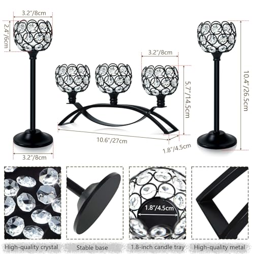Crystal Tealight Candle Holder Centerpiece Home Decorative Candlestick Holder Elegant Table Centerpiece Home Decor Wedding Party Anniversary (Black, Set of 3) - color: Black, size: 3 Pieces
