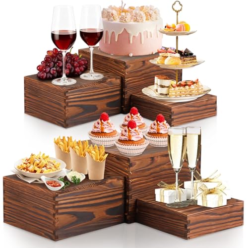6 Pack Wood Cake Cupcake Stand Buffet Risers, Wooden Display Stand Wood Display Riser, Square Food Display Risers for Party Wedding Birthday Home (6" 7" 8" 9" 10" 11") - color: Brown 6pcs (6" 7" 8" 9" 10" 11")