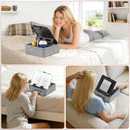 KDD 5 in 1 Tablet Pillow Holder, Foldable Book Stand for Reading with Storage Tray, Pen Slot and 2 Cup Holders, Adjustable iPad Stand for Lap, Bed, Desk and Couch Compatible with Tablet and Book