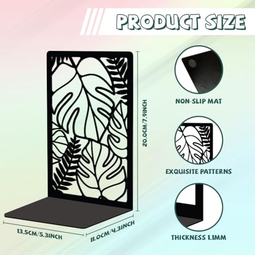 Peacoblue Metal Bookends for Shelves, Modern Decorative Heavy Duty Study Book Support Stoppers for Office, Desk, Shelf, Room 5.3"x4.3"x7.9" Cast Iron Bookends, 1 Pair (Tropical Monstera Deliciosa) - color: Tropical Monstera Deliciosa Leaves