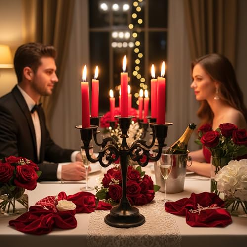 Rely+ 5 Arm Matte Black Candelabra Taper Candle Holders Decorations Indoor Kitchen Décor Table Candles Candlestick Candelabra Centerpiece Gothic Home Decor Wedding 10 Inch Tall - color: Black Matte, size: 5 Arm