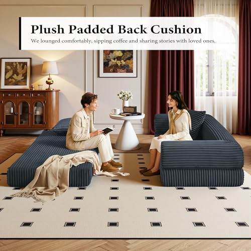 Boneless Couch Versatile Couches for Living Room No-Install Sofa Bed Corduroy Futon Soft Cloud Couch with Pillows for Bedroom Game Movie (Dark Gray, 76") - color: Dark Gray