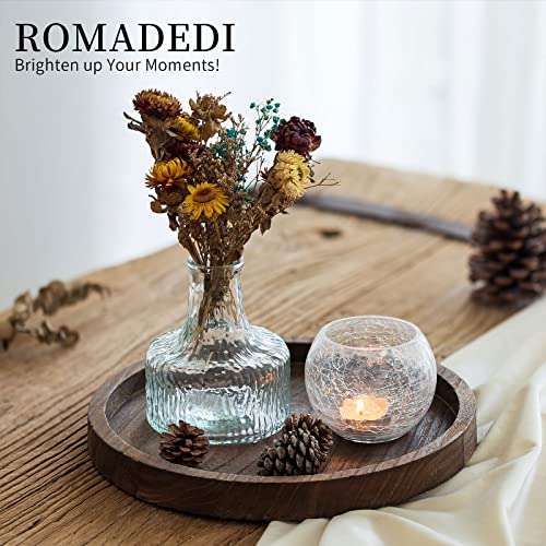 Wooden Decorative Tray Candle Holder: Romadedi Round Wood Tray Home Decor, Small Rustic Trays for Coffee Table, Ottoman, Table Centerpieces for Dining Room, Living Room, Farmhouse Kitchen - color: Rustic-round