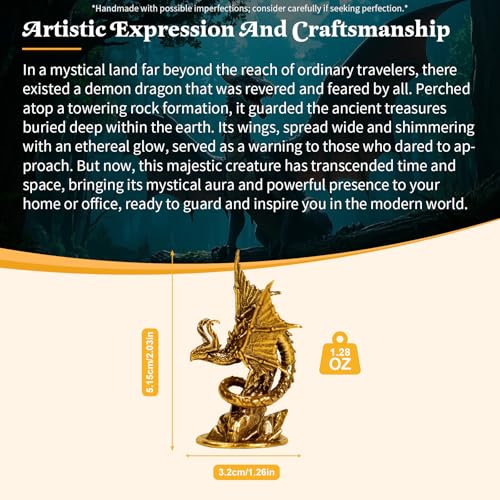CHOVY Majestic Demon Dragon Perched on Rock Wings Spread - Handcrafted Retro 100% Solid Brass-Ideal Home Decor Desk Ornament Collectible Artwork Office Accent Artistic Scene Decoration - style: Demonic Dragon