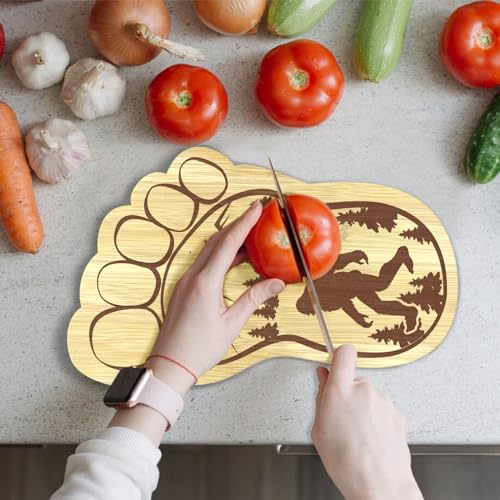 Sasquatch Charcuterie Board, 12.6" X 7.6" Unique Bigfoot Gifts, Footprint Cheese Board & Serving Tray For Anniversary Birthday Party Christmas Wedding Gifts, Mom, Big Foot Party Decor