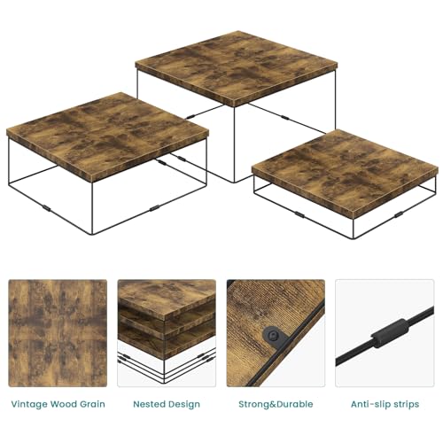 ELITEROO Buffet Risers, 3 Pack Wooden Risers Display Stands, Square Food Risers for Buffet Table, Tiered Dessert Display Stands, Food Stands for Display Party, Rustic Brown, 9"x10"x11" - size: 9"x10"x11"