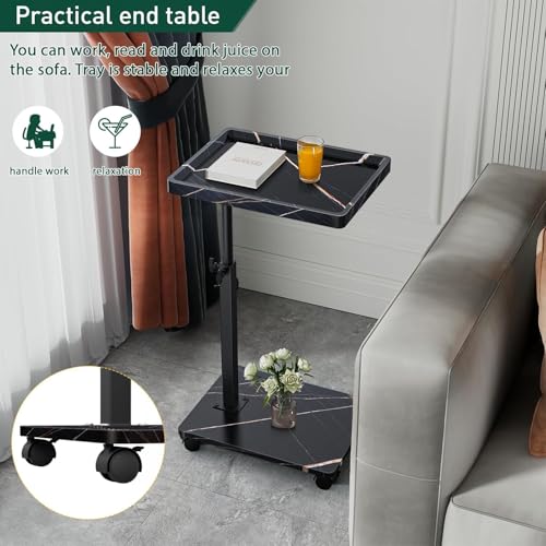 C Table End Table Adjustable Height, 360°Swivel TV Tray Table for Small Spaces, Couch Tables That slide under, C Shaped Side Tables living room and bedroom for Sofa, Bed,Chair, Snack (1, Black) - color: Black