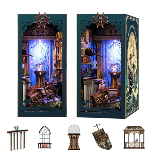 Book Nook Kit - DIY Miniature Dolls House Kit with Furniture and LED Light, 3D Puzzle Wooden Art Bookends, Model Kits for Adults and Teens (Deep Sea Secret Shadow)