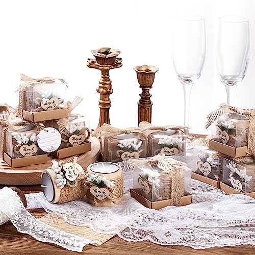 Retisee Wedding Candle Favors for Guests Bridal Shower Wood Memorial Tealight Candle Holder Thank You Gifts Handmade Candles for Wedding Baby Shower Housewarming Table Centerpiece(16 Sets)