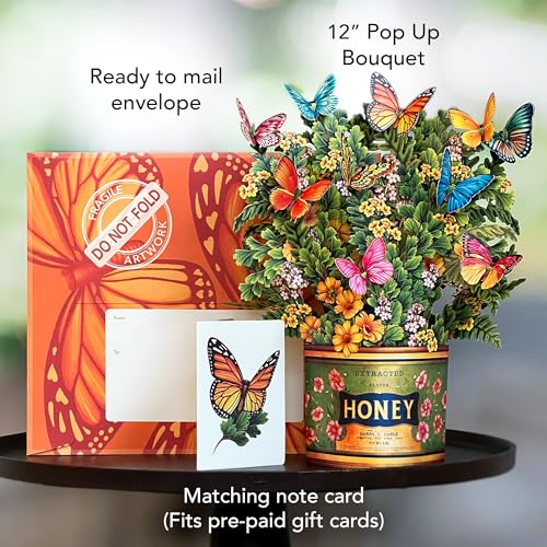 Freshcut Paper Pop Up Cards, Butterflies & Buttercups, 12 Inch Life Sized Forever Flower Bouquet 3D Popup Greeting Card, Birthday Cards, Thank You Card, Blank Notecard & Envelope - color: Butterflies & Buttercups, size: Classic